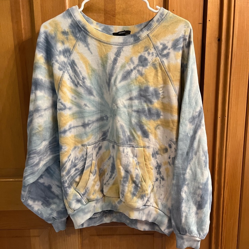 Forever 21 Blue and Yellow Tie-Dye Sweater